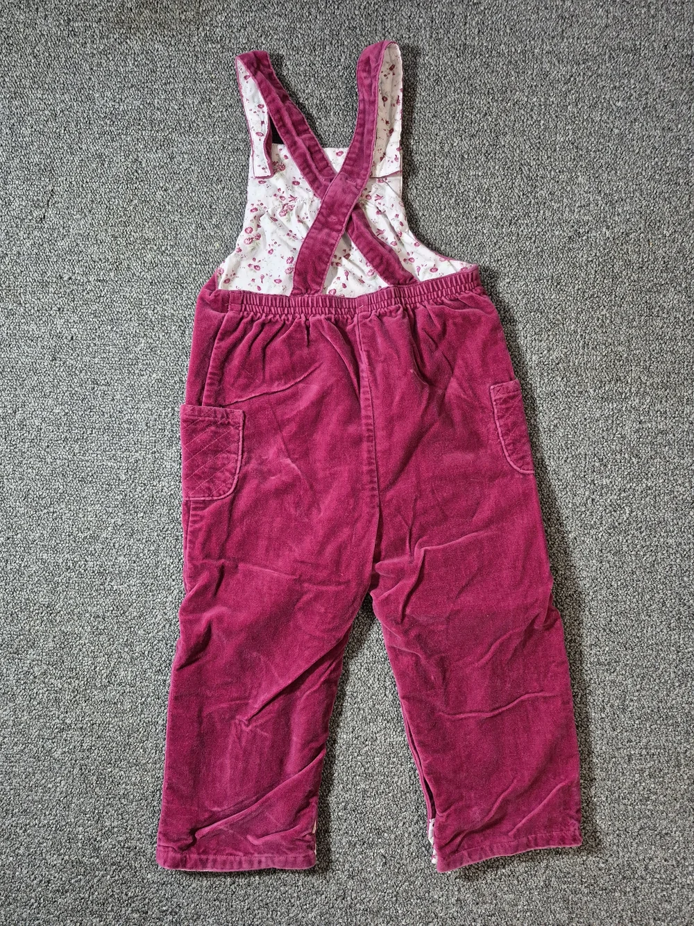 Janie and Jack 100% Cotton Pink Velour Overalls 18-24 Months Floral Lined Romper